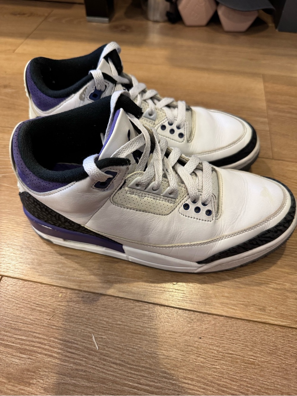 Nike Air Jordan 3 Men's White and Purple Low-Top Sneakers